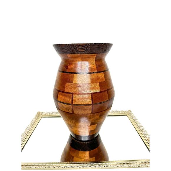 Stunning Large Vintage Segmented Wood Vase - Picture 1 of 8